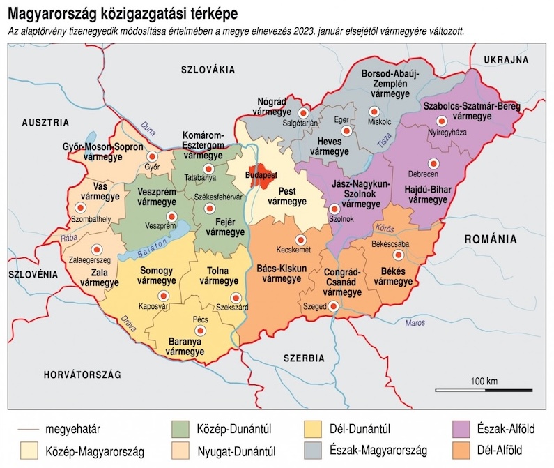 Magyarország vármegyéinek térképe